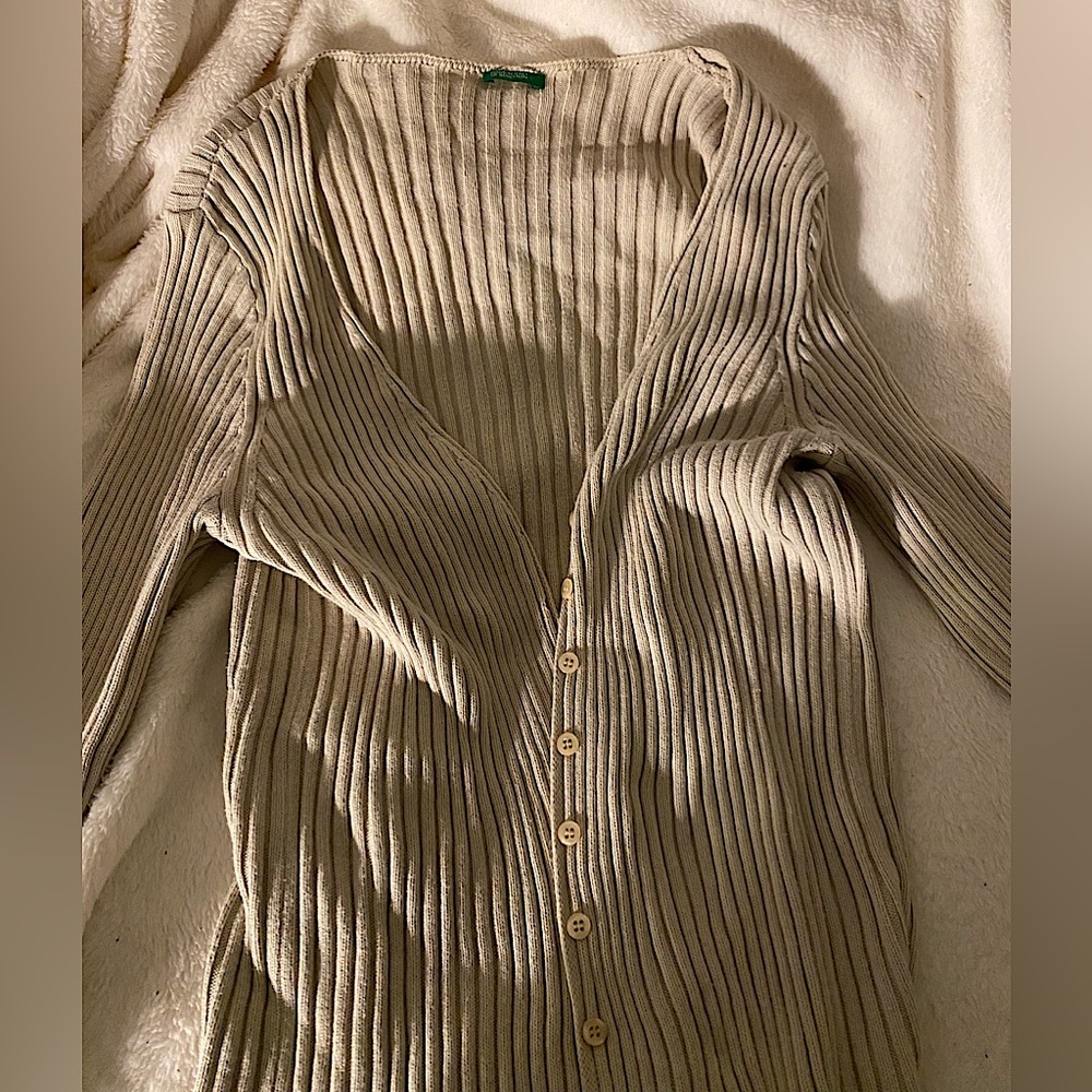 benetton ribbed cardigan | grey | buttons | size large